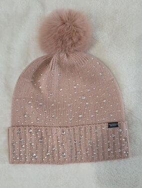 Victoria's Secret Dusty Rose Crystal Pom Pom Beanie